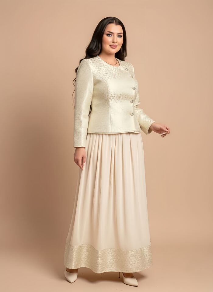 Doğaner Women | Jakar Kumaş, Düğme Detaylı, Etekli Takım Elbise (4397)