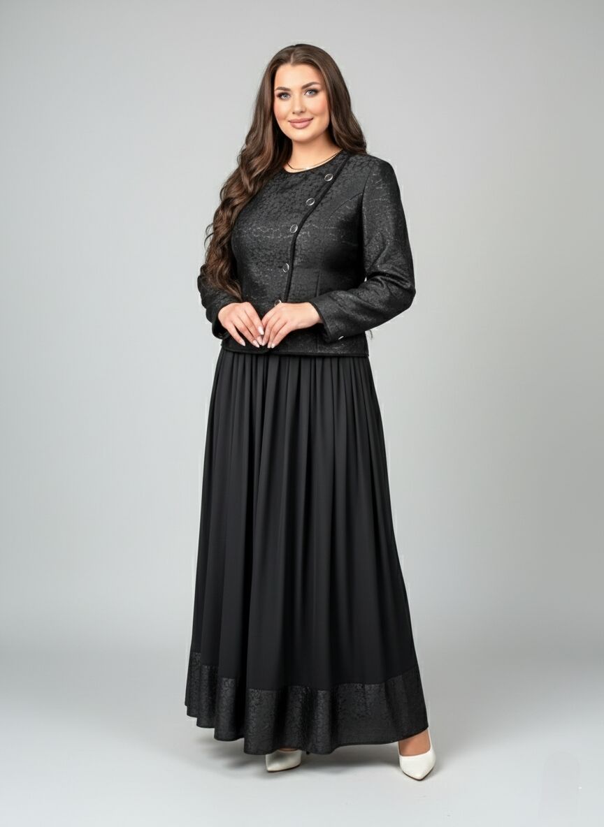 Doğaner Women | Jakar Kumaş, Düğme Detaylı, Etekli Takım Elbise (4397)