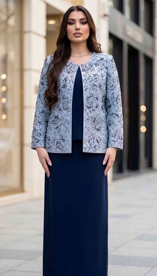 Jakar Ceket, Taş İşlemeli, Etekli Kadın Abiye Takım Elbise | Doğaner Women (1355)