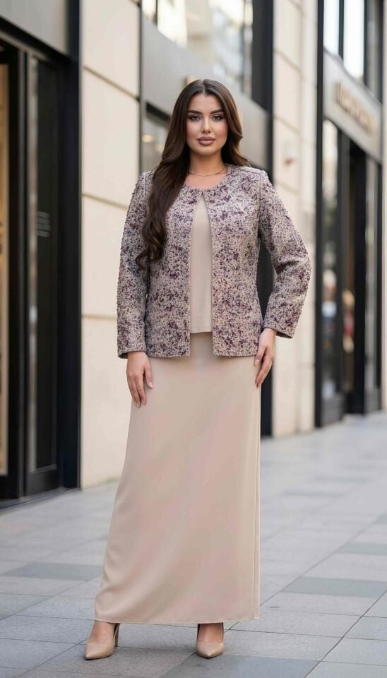 Jakar Ceket, Taş İşlemeli, Etekli Kadın Abiye Takım Elbise | Doğaner Women (1355)