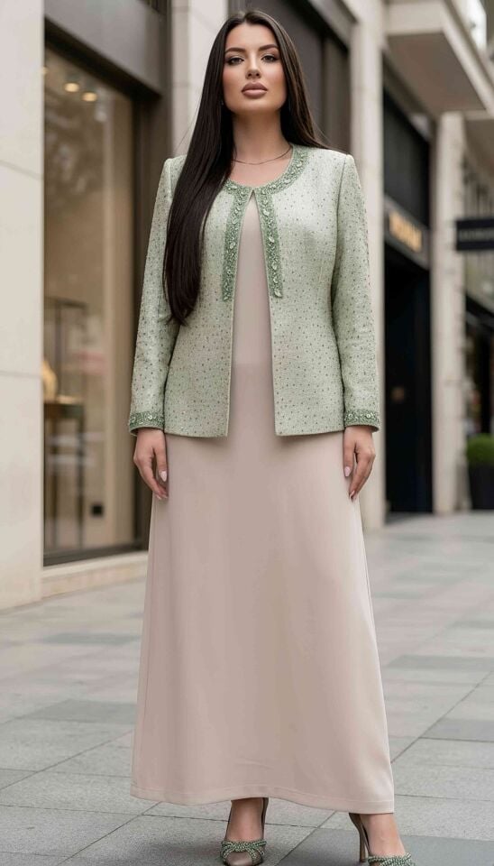 Jakar Ceket, Taş İşlemeli, Abiye Kadın Takım Elbise | Doğaner Women (1141)