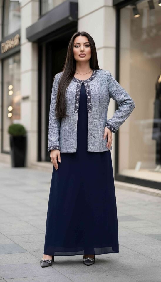 Jakar Ceket, Taş İşlemeli, Abiye Kadın Takım Elbise | Doğaner Women (1141)