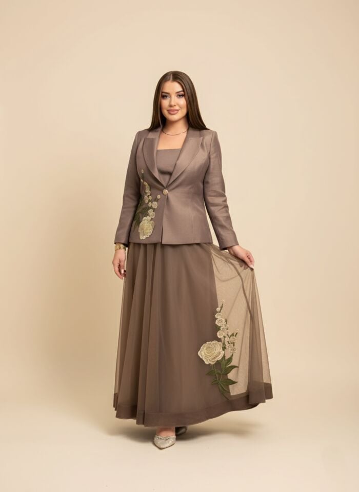 Doğaner Women | Gül Nakış İşlemeli, Etekli Kadın Takım Elbise (4396)