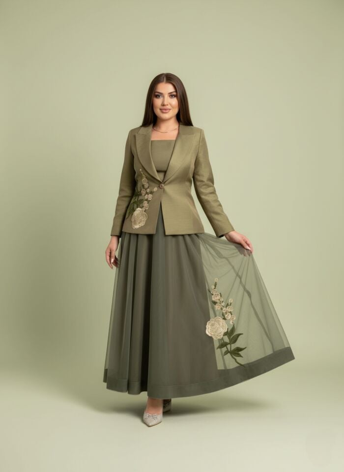 Doğaner Women | Gül Nakış İşlemeli, Etekli Kadın Takım Elbise (4396)