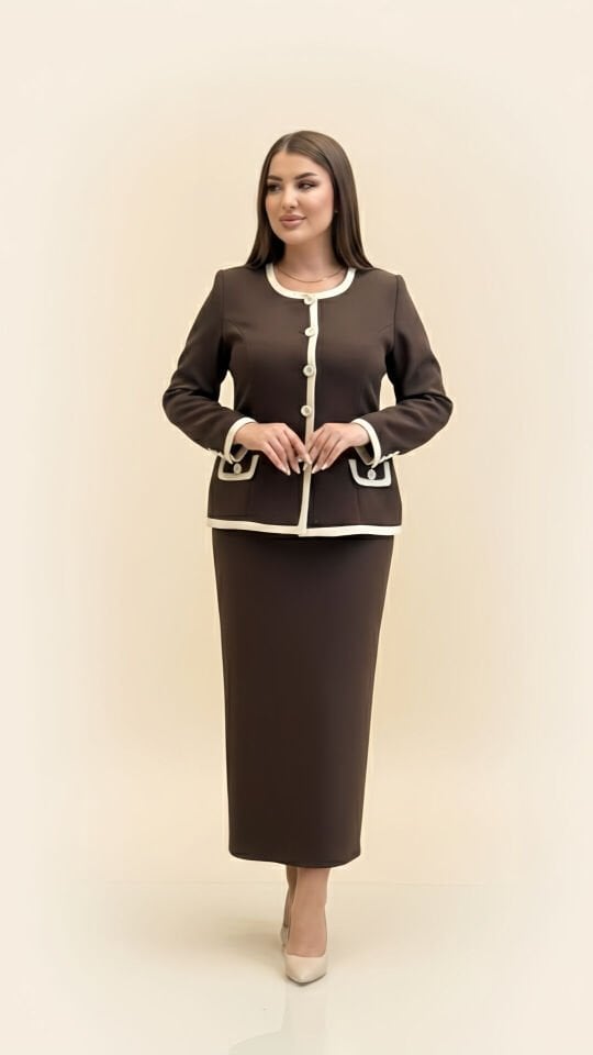 Doğaner Women | Düğme Detaylı, Etekli Kadın Takım Elbise (4399)