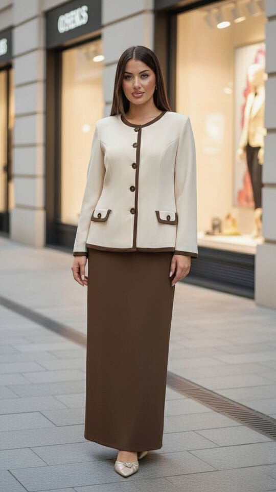 Doğaner Women | Düğme Detaylı, Etekli Kadın Takım Elbise (4399)