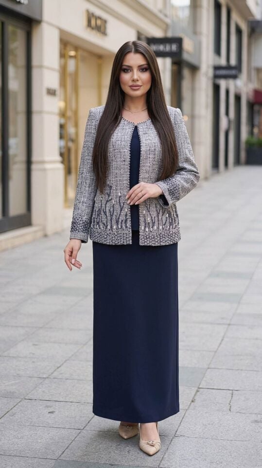 Jakar Ceket, Boncuk İşlemeli, Kadın Abiye Takım Elbise | Doğaner Women (1135)