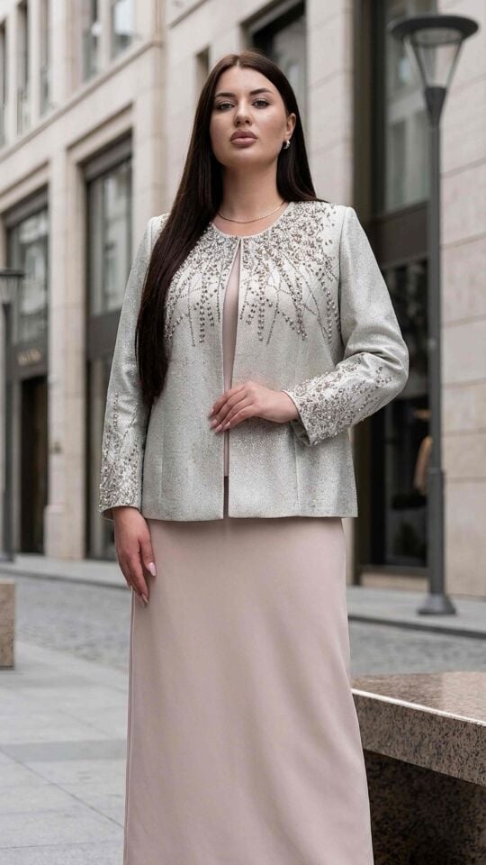 Jakar Ceket, Taş İşlemeli Kadın Abiye Takım Elbise | Doğaner Women (1465)