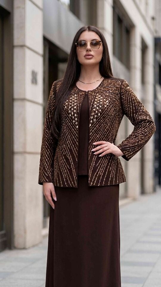 Taş İşlemeli, Etekli Kadın Abiye Takım Elbise | Doğaner Women (1365)