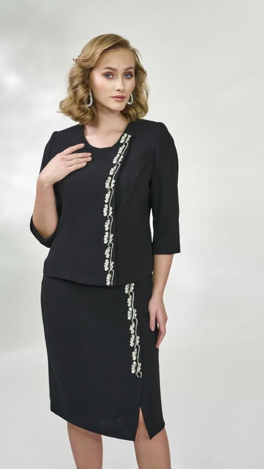 Doğaner Women | Taş İşlemeli, Sade ve Şık, Etekli Kadın Takım Elbise (4257)