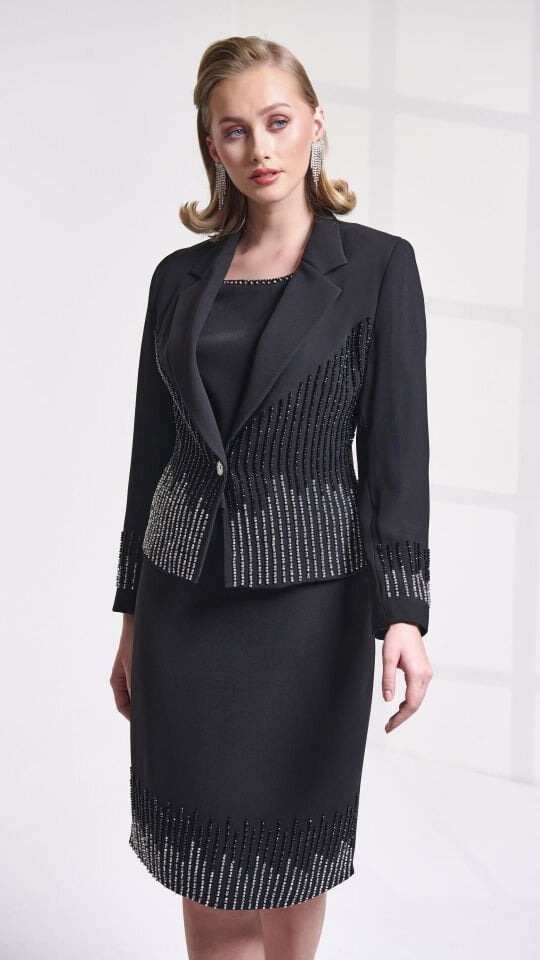 Doğaner Women | Boncuk İşlemeli, Erkek Yaka, Etekli Kadın Takım Elbise (4284)