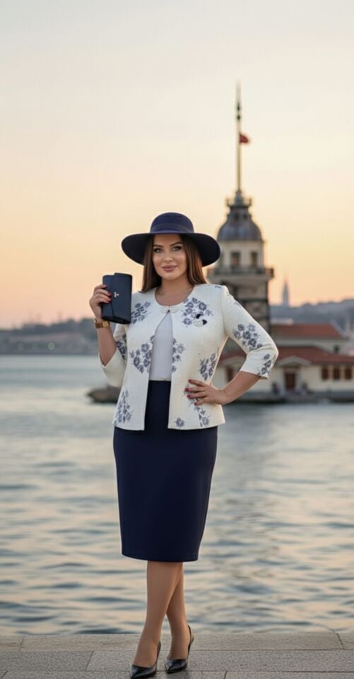 Doğaner Women | Jakar Kumaş, Etekli Kadın Takım Elbise (1254)