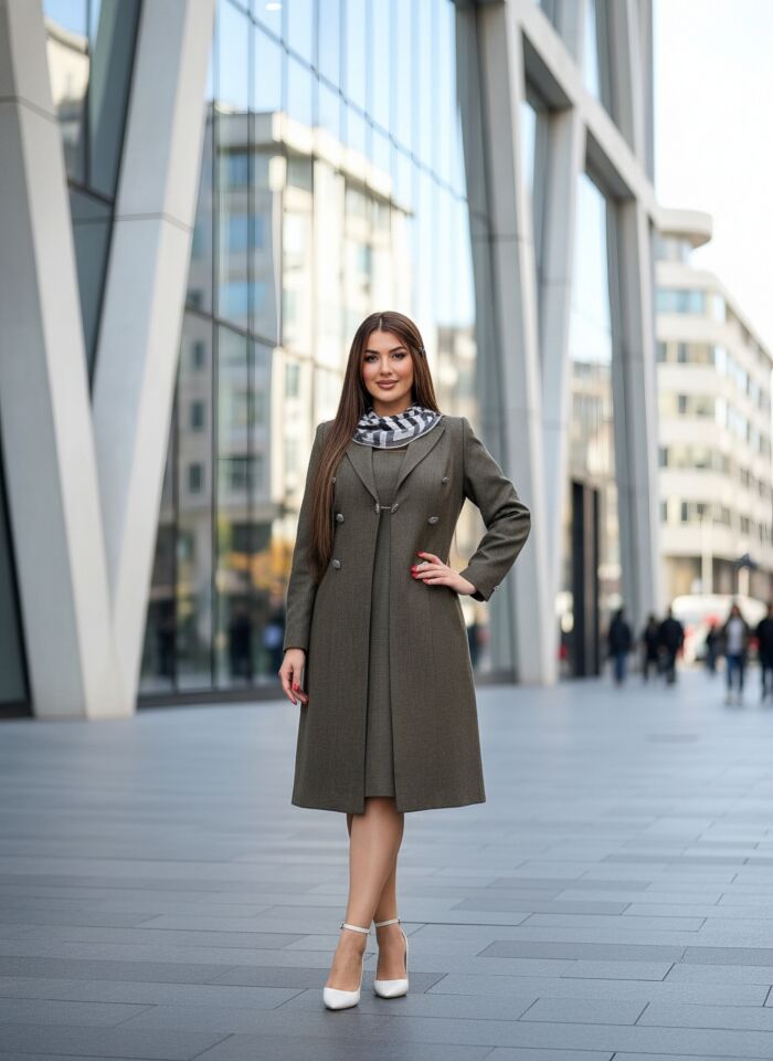 Doğaner Women | Jakar Kumaş, Şal Detaylı, Kadın Takım Elbise (4405)