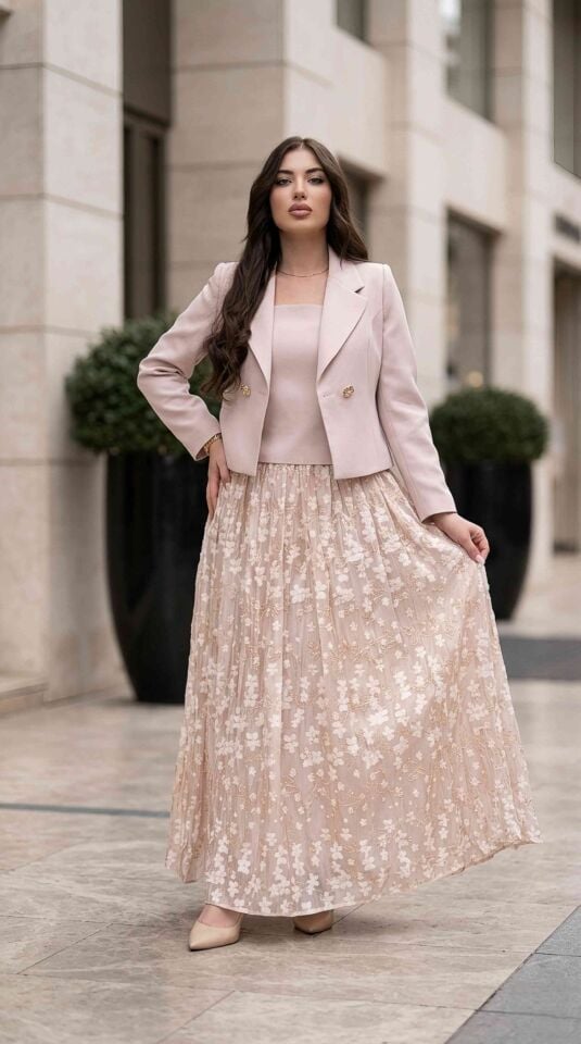 Özel Dokulu, Etekli Kadın Abiye Takım Elbise | Doğaner Women ( D79 )