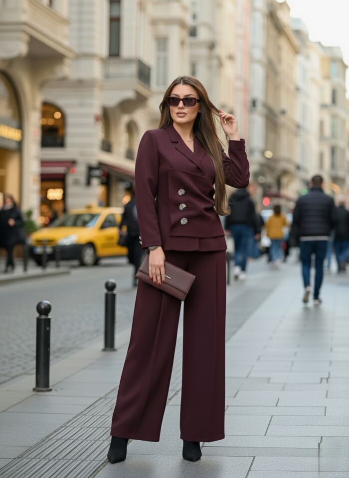 Doğaner Women | Düğme Detaylı, Pantolonlu Kadın Takım Elbise (4385)