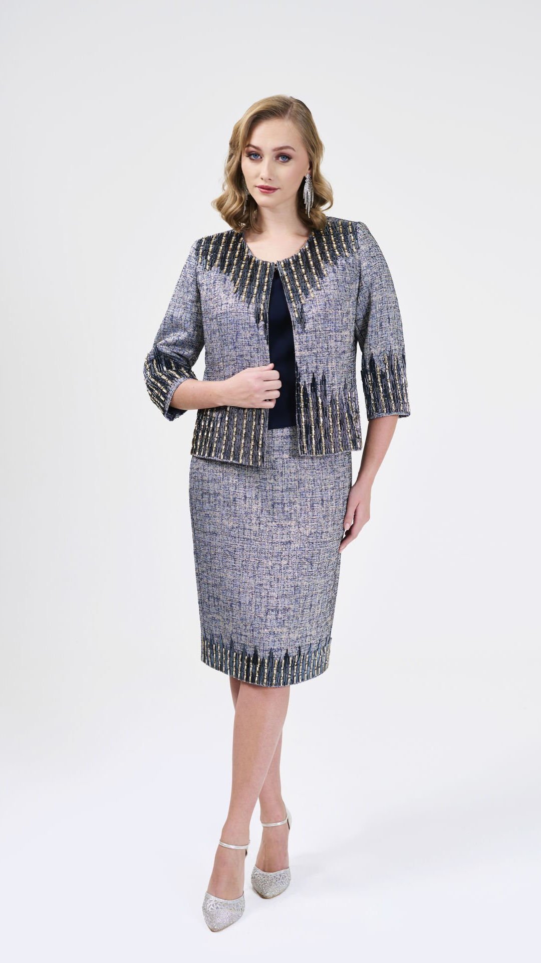 Doğaner Women | Jakar Kumaş, Boncuk İşlemeli, Etekli Kadın Takım Elbise (4206)