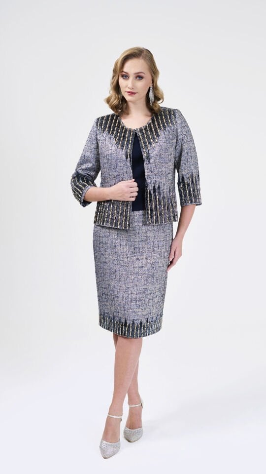 Doğaner Women | Jakar Kumaş, Boncuk İşlemeli, Etekli Kadın Takım Elbise (4206)