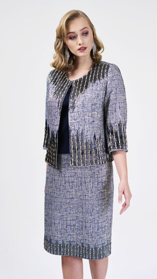 Doğaner Women | Jakar Kumaş, Boncuk İşlemeli, Etekli Kadın Takım Elbise (4206)