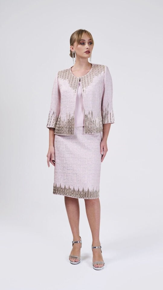 Doğaner Women | Jakar Kumaş, Boncuk İşlemeli, Etekli Kadın Takım Elbise (4206)