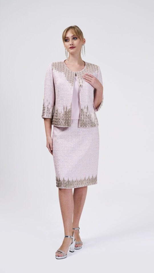 Doğaner Women | Jakar Kumaş, Boncuk İşlemeli, Etekli Kadın Takım Elbise (4206)