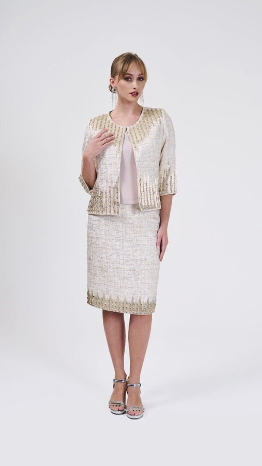 Doğaner Women | Jakar Kumaş, Boncuk İşlemeli, Etekli Kadın Takım Elbise (4206)