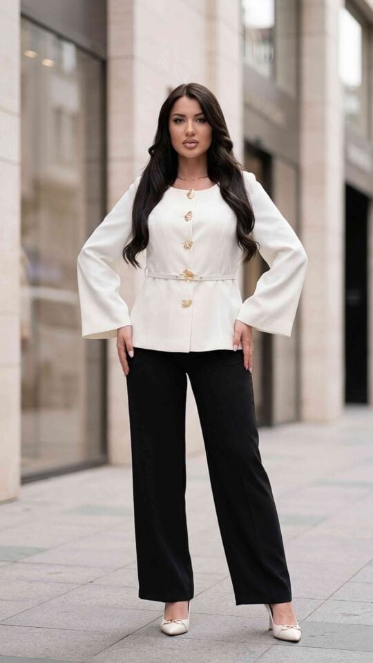 Düğme ve Kemer Detaylı, Pantolonlu Kadın Abiye Takım Elbise | Doğaner Women ( D-77)