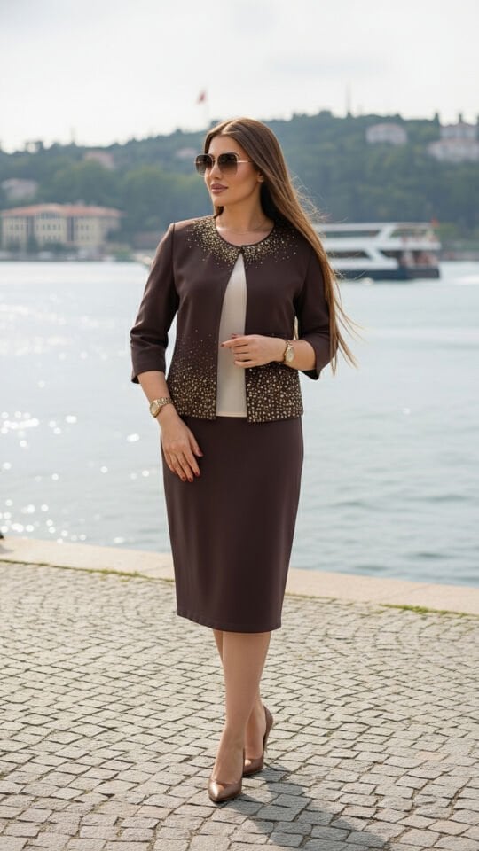 Doğaner Women | Taş İşlemeli, Etekli Kadın Takım Elbise (1074)