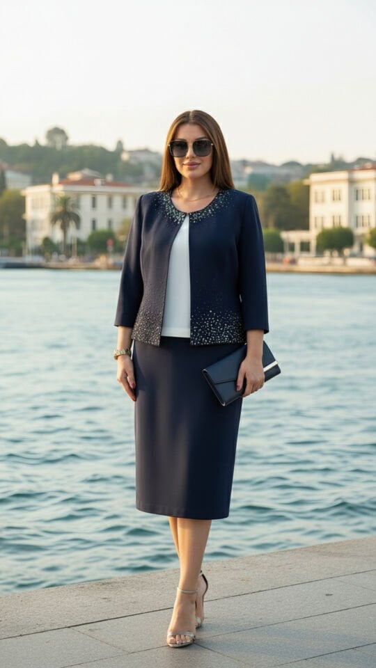 Doğaner Women | Taş İşlemeli, Etekli Kadın Takım Elbise (1074)