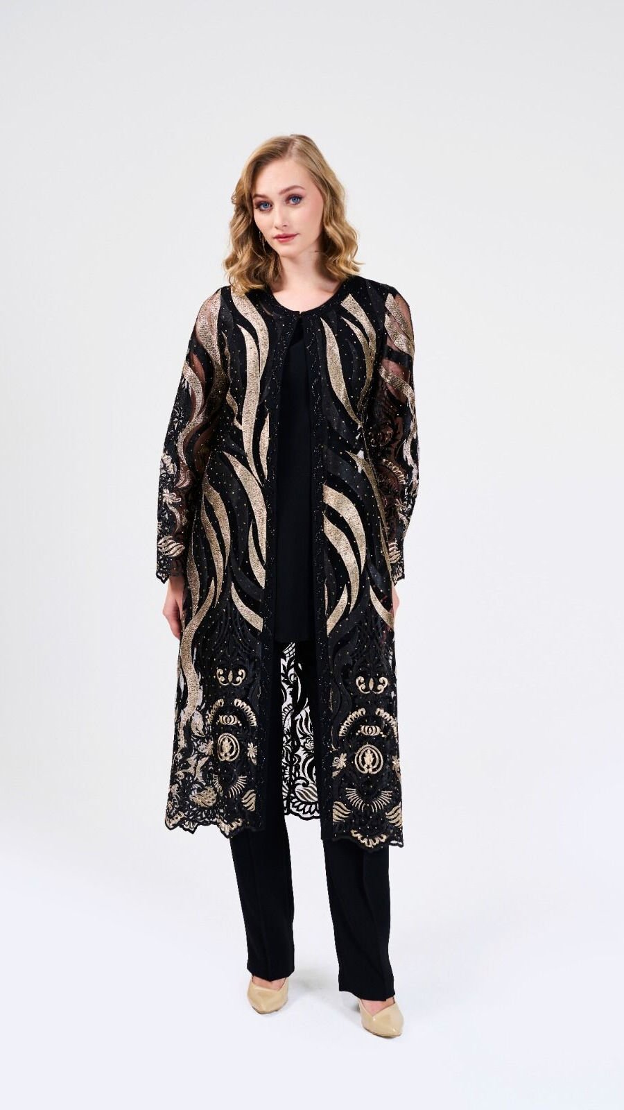 Doğaner Women | Dantel Ceket, Taş İşlemeli, Pantolonlu Kadın Takım Elbise (4197)