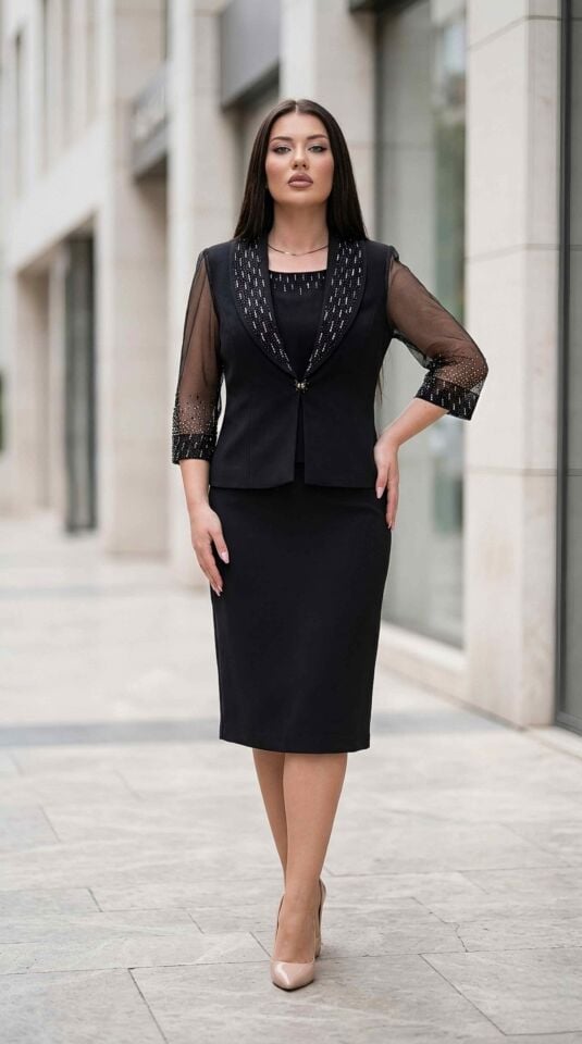 Taş İşlemeli, Etekli Kadın Takım Elbise | Doğaner Women (D84)