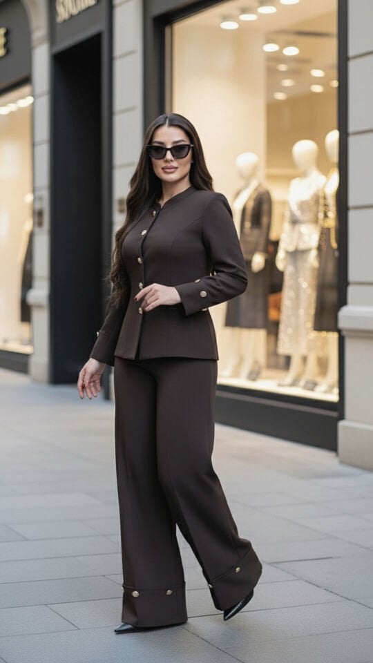 Doğaner Women | Hakim Yaka, Düğme Detaylı, Pantolonlu Kadın Takım Elbise (4426)