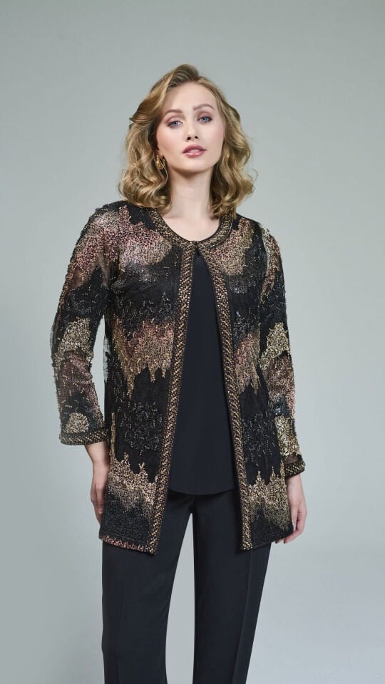 Doğaner Women | Taş İşlemeli, Dantel Ceket, Pantolonlu Kadın Takım Elbise (4169)