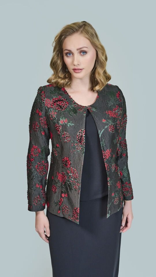 Doğaner Women | Jakar Kumaş, Boncuk İşlemeli, Etekli Kadın Takım Elbise (4312)