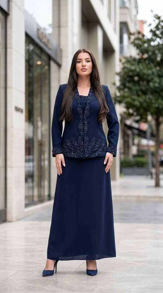 Boncuk ve Dantel İşlemeli, Kadın Takım Elbise | Doğaner Women (4485)
