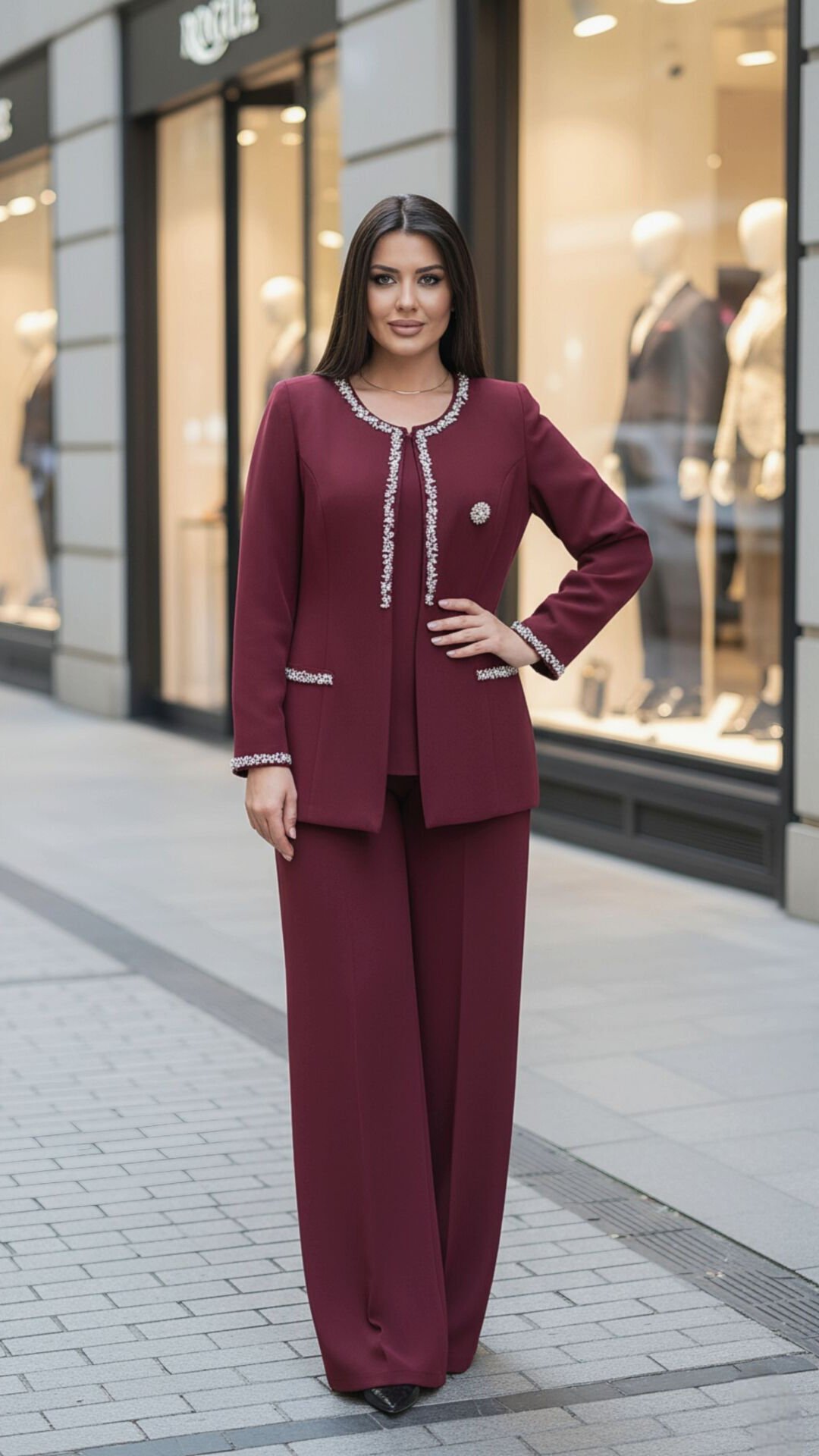 Doğaner Women | Taş İşlemeli, Pantolonlu Kadın Takım Elbise (4425)