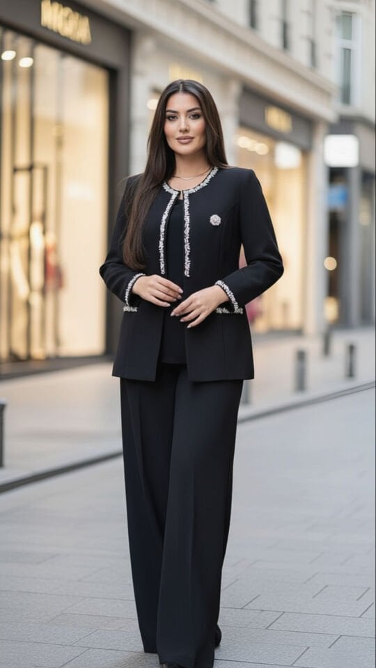 Taş İşlemeli, Pantolonlu Kadın Takım Elbise | Doğaner Women (4425)