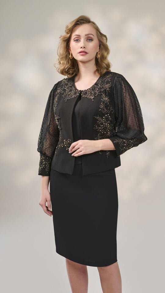 Doğaner Women | Boncuk İşlemeli, Etekli Kadın Takım Elbise (4298)