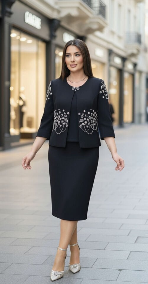 Doğaner Women | Taş İşlemeli, Etekli Kadın Takım Elbise (4422)