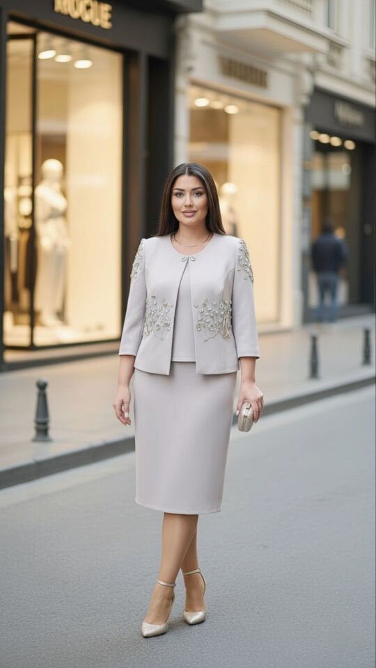 Doğaner Women | Taş İşlemeli, Etekli Kadın Takım Elbise (4422)