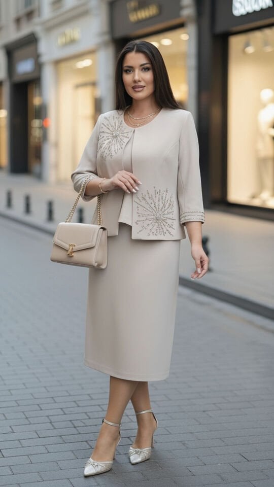 Doğaner Women | Taş İşlemeli, Etekli Kadın Takım Elbise (1214)