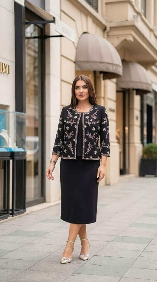 Doğaner Women | Taş İşlemeli, Etekli Kadın Takım Elbise (1184)