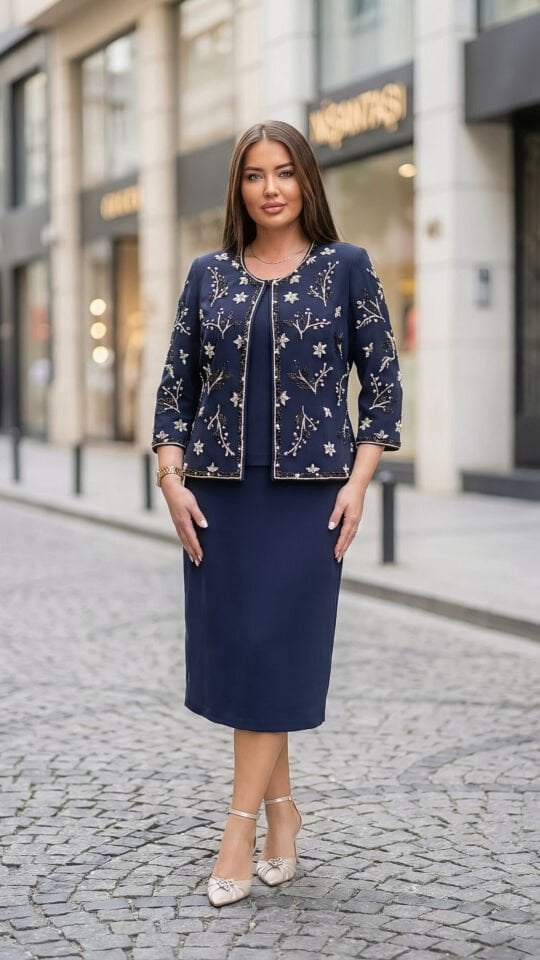 Doğaner Women | Taş İşlemeli, Etekli Kadın Takım Elbise (1184)