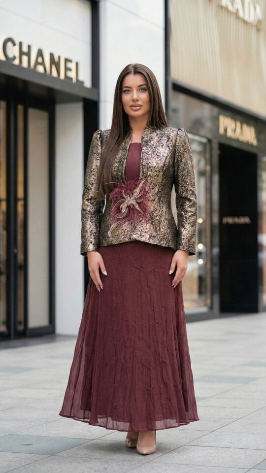 Doğaner Women | Jakar Ceket, Broş Detaylı, Etekli Kadın Takım Elbise (4430)