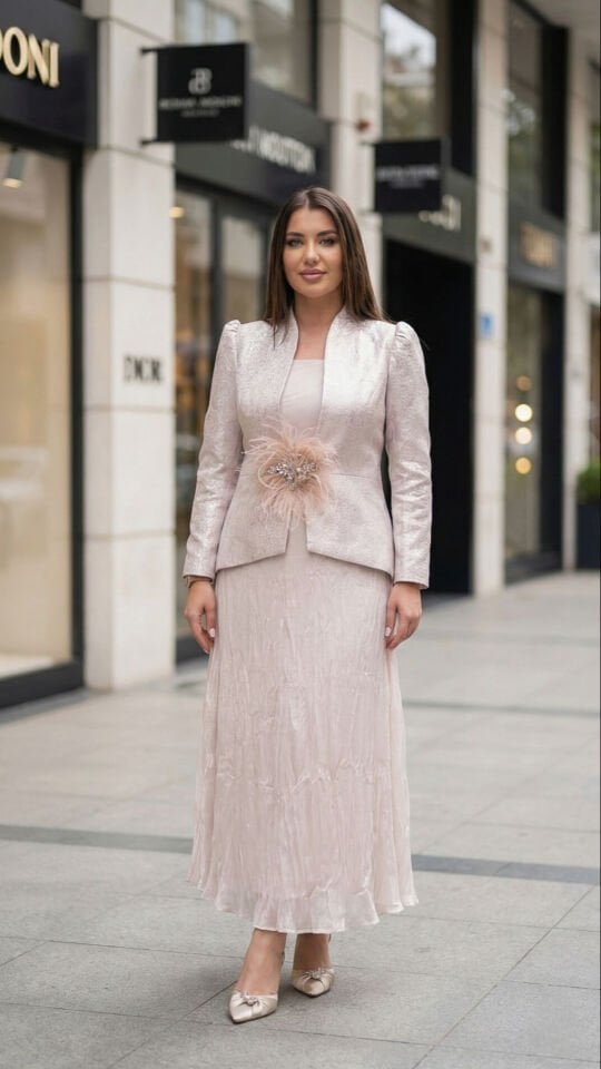 Doğaner Women | Jakar Ceket, Broş Detaylı, Etekli Kadın Takım Elbise (4430)