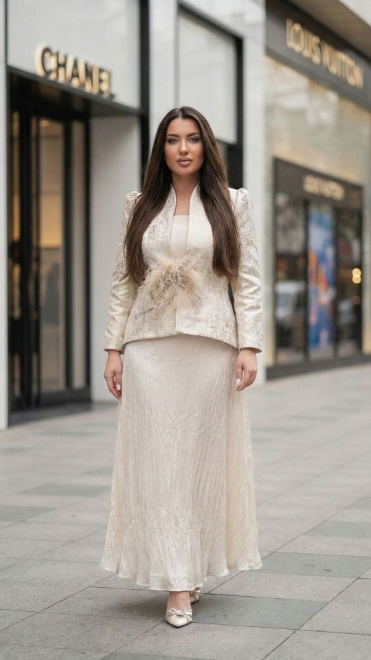 Doğaner Women | Jakar Ceket, Broş Detaylı, Etekli Kadın Takım Elbise (4430)