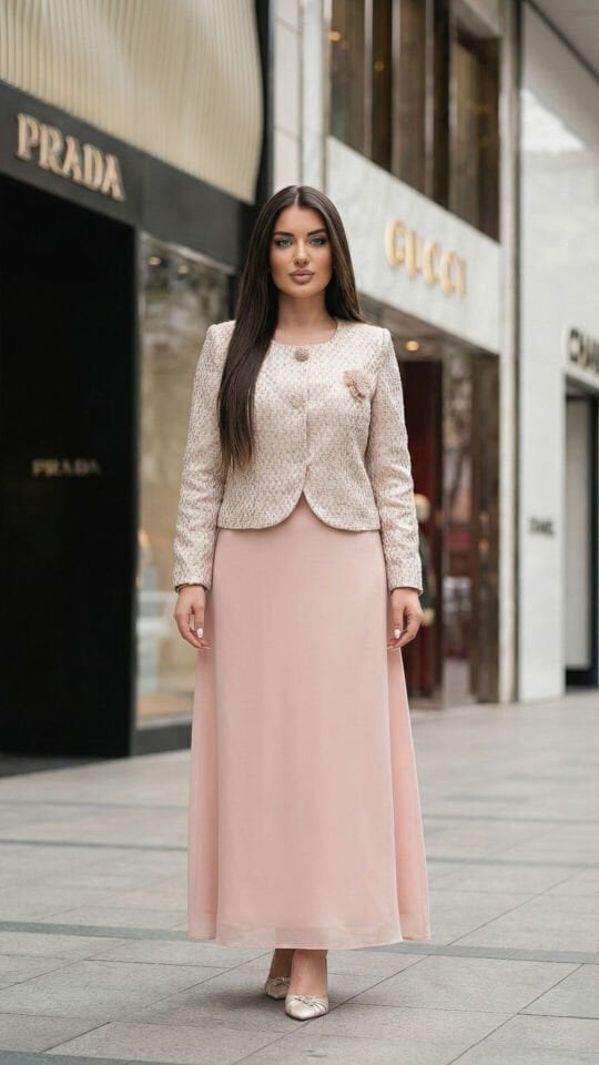 Doğaner Women | Jakar Ceket, Broş Detaylı, Etekli Kadın Takım Elbise (4438)