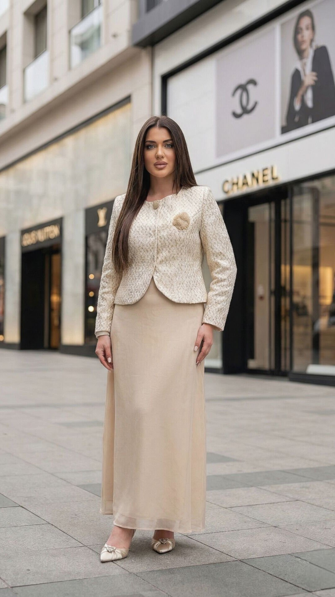 Doğaner Women | Jakar Ceket, Broş Detaylı, Etekli Kadın Takım Elbise (4438)