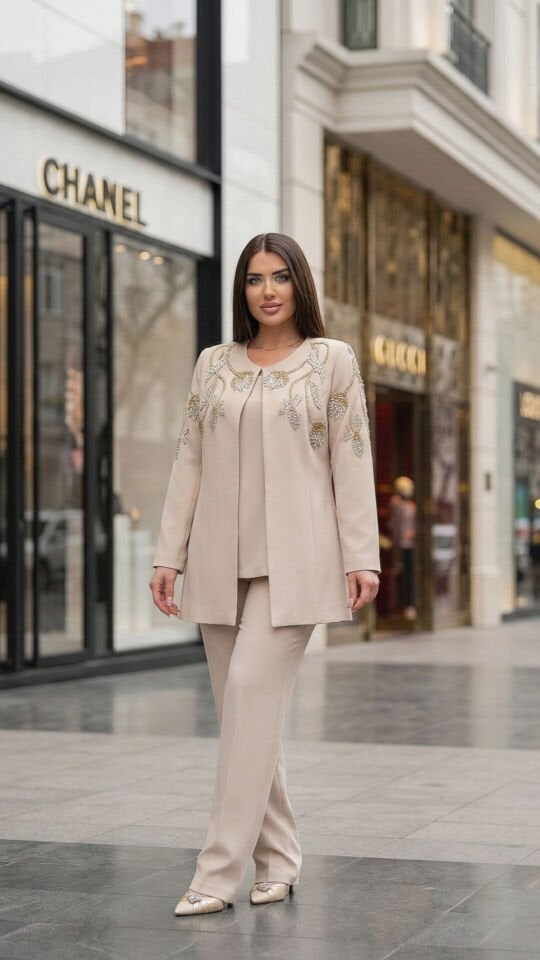 Taş İşlemeli, Pantolonlu Kadın Takım Elbise | Doğaner Women (4433)