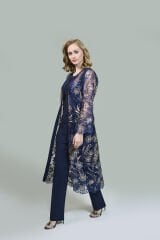 Doğaner Women | Taş İşlemeli, Dantel Ceket, Pantolonlu Kadın Takım (4290)