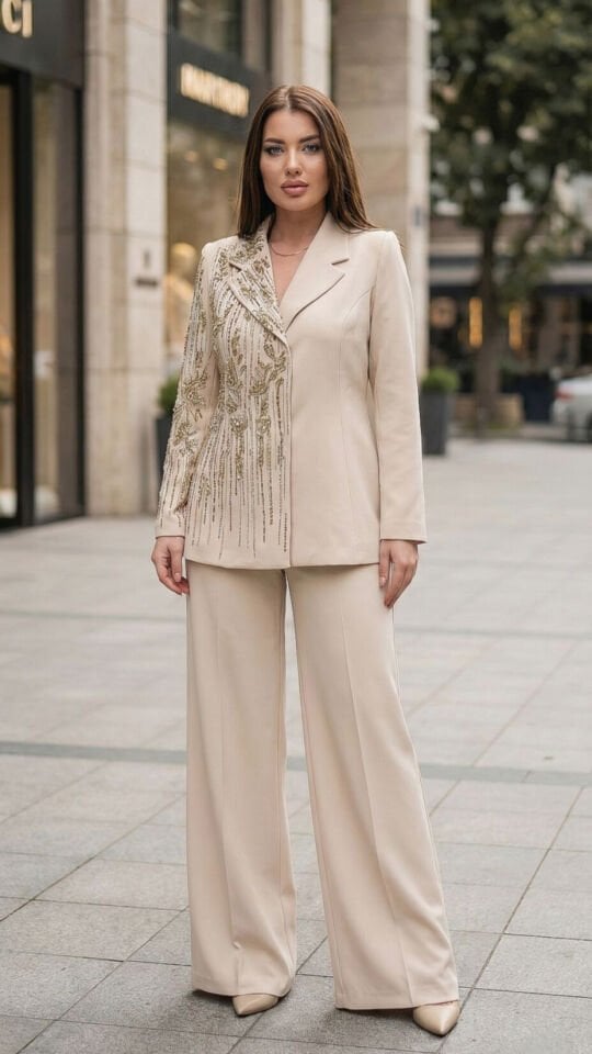 Doğaner Women | Taş İşlemeli, Pantolonlu Kadın Takım Elbise (4429)